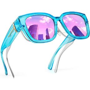 FancyPink Womens Mirrored Sunglasses Oversized Design Fashion Polarized Wrap Around Shades With UV400 Protection in Kuwait