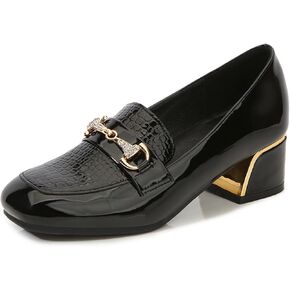 Black Penny Loafers for Women Comfortable Patent Leather Round Toe Slip On Chunky Heel Loafers with Metal Horsebit Business Office Casual Shoes in Kuwait