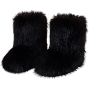 Women's Faux Fur Snow Boots Fluffy Mid Calf Winter Boots Wide Width Comfortable Warm Shoes for Outdoor Activities in Saudi Arabia