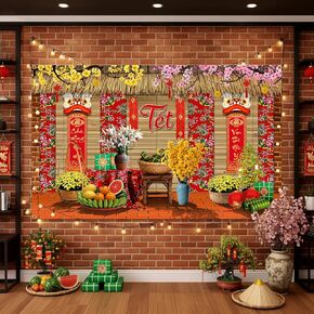 زخارف Lofaris الفيتنامية للعام الجديد، 2026 TET Nguyen Dan Banner، Chuc Mung NAM Moi Happy Lunar New Year Decor، لوازم حفلات TET التقليدية لكشك الصور المنزلي 70.8x43.3in in Kuwait