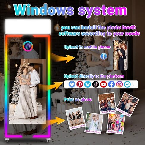 Magic Mirror Photo Booth, Mirror Photo Booth Machine with Interactive Touch Screen for Christmas Wedding Event Party (White Mirror Photo Booth, 65-43'') in Saudi Arabia
