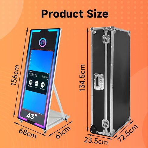 Magic Mirror Photo Booth, Mirror Photo Booth Machine with Interactive Touch Screen for Christmas Wedding Event Party (White Mirror Photo Booth, 65-43'') in Saudi Arabia