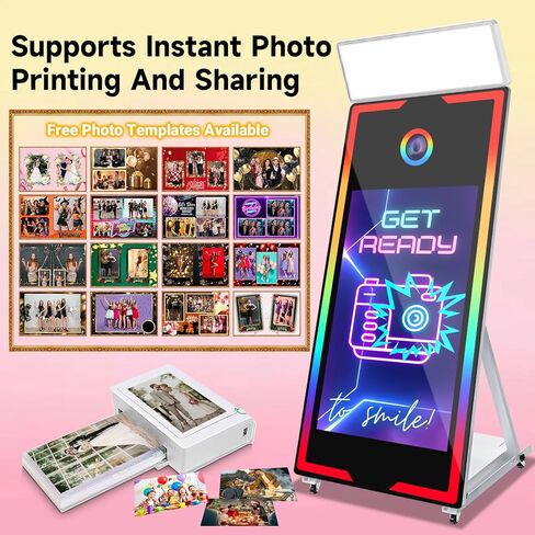 Magic Mirror Photo Booth, Mirror Photo Booth Machine with Interactive Touch Screen for Christmas Wedding Event Party (White Mirror Photo Booth, 65-43'') in Saudi Arabia