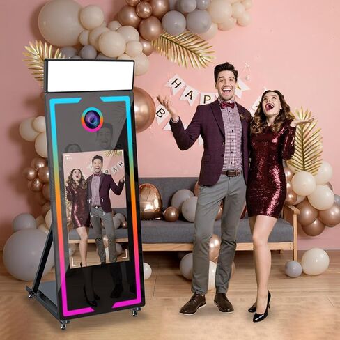 Magic Mirror Photo Booth, Mirror Photo Booth Machine with Interactive Touch Screen for Christmas Wedding Event Party (White Mirror Photo Booth, 65-43'') in Saudi Arabia