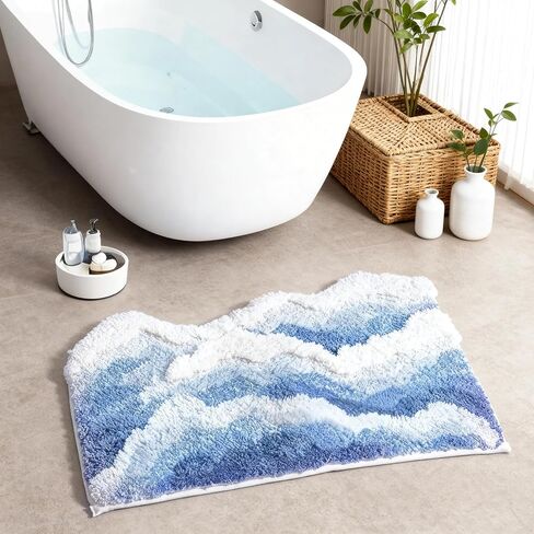 الحصير اللطيف للاستحمام غير تقليدي للديكور الساحلي الشاطئ البحري ، سجاد الحمام الطحلب ， سجاد الموجة الزرقاء السجادة المحيط ， سجادة حمام أشعث لينة in Kuwait