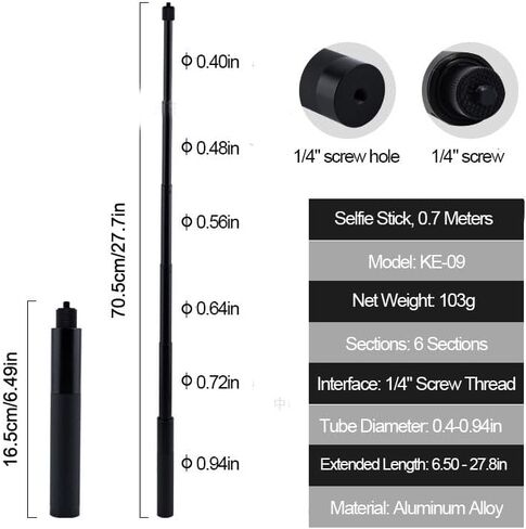 Selfie Telescopic Stick Compatible 7.4 to 28.7 Inches 123g Lightweight for for DJI OSMO 360/Osmo Action 6,Insta360 X5 Action Cameras and Stabilizers Hiking Cycling Travel Vlogging in Saudi Arabia