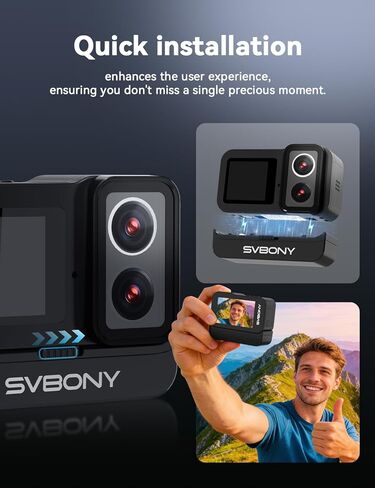 SVBony SVGO (2nd) كاميرا الحركة 4K 30 إطارًا في الثانية ، كاميرا مقاومة للماء للليل/الإضاءة المنخفضة ، F2.0/F1.4 كاميرا عمل عدسة مزدوجة ، 145 درجة FOV ، شاشة IPS مزدوجة للسفر ، VLOG in Kuwait