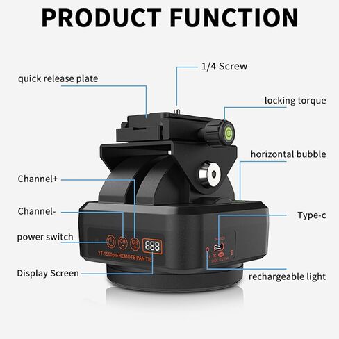 YT-1500pro جهاز التحكم عن بعد عموم إمالة الرأس 360 درجة رأس بانورامي دوار بمحرك للهواتف الذكية كاميرات DSLR in Kuwait