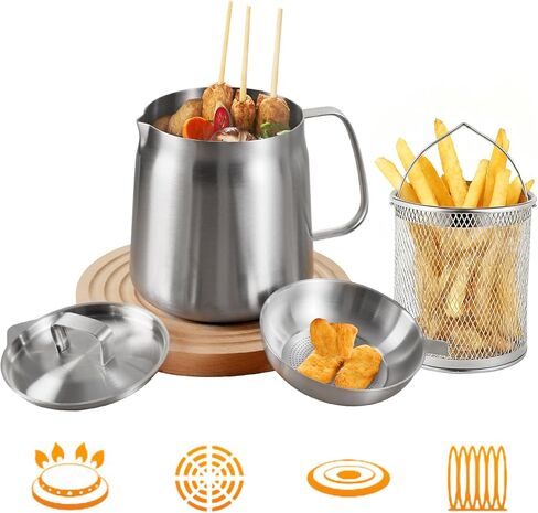 PUCOHOUSE 304 Stainless Steel Deep Fryer Pot with Oil Filter Basket and Lid, 2.0L Tempura Frying Pan for French Fries, Chicken, Home Kitchen Use, Induction & Gas Stove Compatible in Saudi Arabia