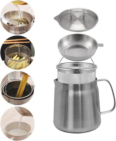 PUCOHOUSE 304 Stainless Steel Deep Fryer Pot with Oil Filter Basket and Lid, 2.0L Tempura Frying Pan for French Fries, Chicken, Home Kitchen Use, Induction & Gas Stove Compatible in Saudi Arabia