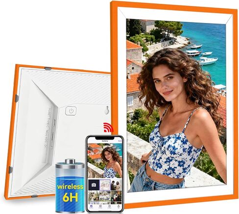 Battery Power Digital Photo Frame,UHALE 10.1'' 1920x1080 HD IPS Touch Screen, Auto-Rotate, Share Photos and Videos 6 Hours,32GB,Wedding Ideal Christmas for Loved Ones (Orange) in Saudi Arabia