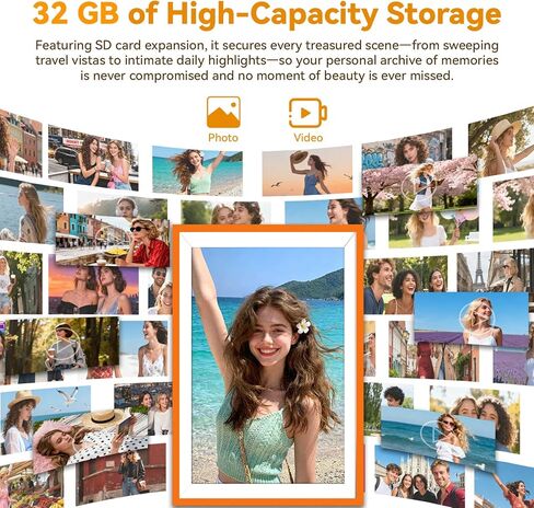 Battery Power Digital Photo Frame,UHALE 10.1'' 1920x1080 HD IPS Touch Screen, Auto-Rotate, Share Photos and Videos 6 Hours,32GB,Wedding Ideal Christmas for Loved Ones (Orange) in Saudi Arabia
