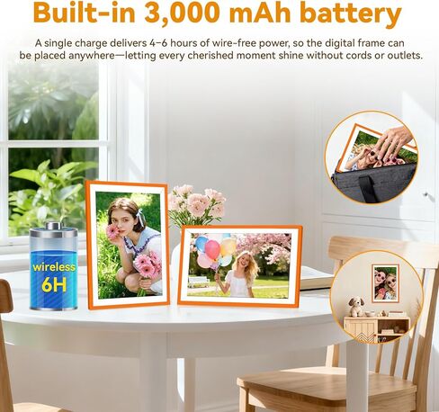 Battery Power Digital Photo Frame,UHALE 10.1'' 1920x1080 HD IPS Touch Screen, Auto-Rotate, Share Photos and Videos 6 Hours,32GB,Wedding Ideal Christmas for Loved Ones (Orange) in Saudi Arabia