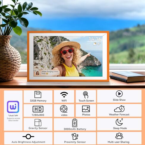 Battery Power Digital Photo Frame,UHALE 10.1'' 1920x1080 HD IPS Touch Screen, Auto-Rotate, Share Photos and Videos 6 Hours,32GB,Wedding Ideal Christmas for Loved Ones (Orange) in Saudi Arabia