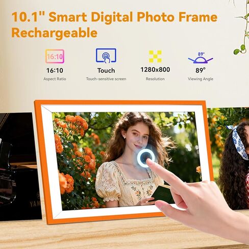 Battery Power Digital Photo Frame,UHALE 10.1'' 1920x1080 HD IPS Touch Screen, Auto-Rotate, Share Photos and Videos 6 Hours,32GB,Wedding Ideal Christmas for Loved Ones (Orange) in Saudi Arabia