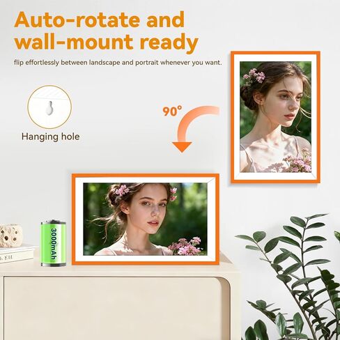 Battery Power Digital Photo Frame,UHALE 10.1'' 1920x1080 HD IPS Touch Screen, Auto-Rotate, Share Photos and Videos 6 Hours,32GB,Wedding Ideal Christmas for Loved Ones (Orange) in Saudi Arabia