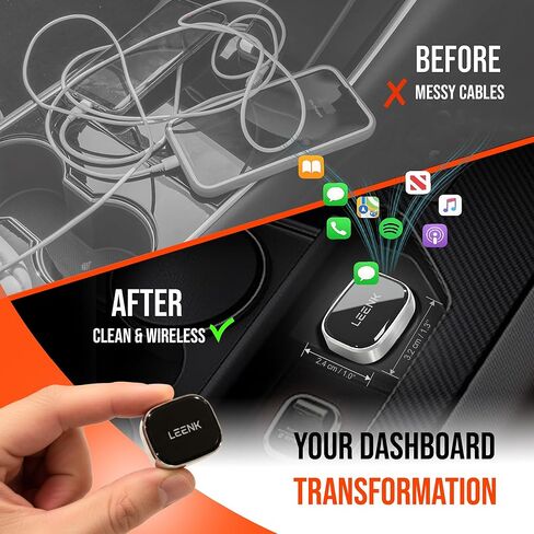 Leenk Wireless Carplay & Android Auto Adapter [2025 Upgrade] ، Aero-Aluminum Body & 2.5d Glass | قابس أنيق وألعب | مزدوج النطاق 5 جيجا هرتز | توافق 98 ٪ مع أنظمة Carplay و Android Auto Systems السلكية in Saudi Arabia