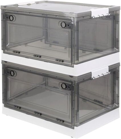 MPM 2 PACK Stackable Foldable Clear Storage Box with Lid and wheels, Organizing Boxes, Cube Box Bin Container, for Kitch in Saudi Arabia