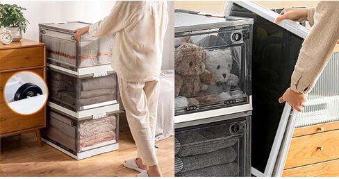 MPM 2 PACK Stackable Foldable Clear Storage Box with Lid and wheels, Organizing Boxes, Cube Box Bin Container, for Kitch in Saudi Arabia