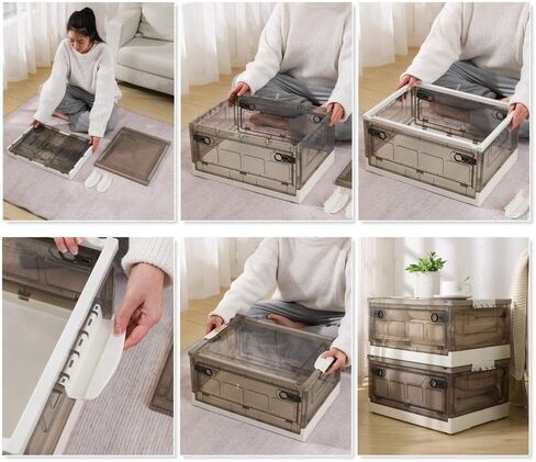 MPM 2 PACK Stackable Foldable Clear Storage Box with Lid and wheels, Organizing Boxes, Cube Box Bin Container, for Kitch in Saudi Arabia
