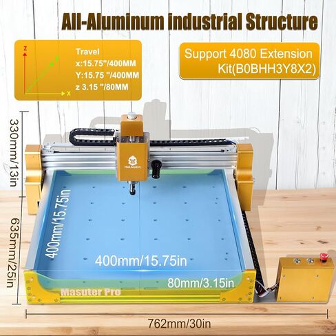 آلة التوجيه CNC ， CNC 4080 PRO ROUTER KIT GRBL مزدوجة المحور مع غطاء الغبار ، محرك مغزل 775 ، منطقة عمل XYZ مع قطع نحت الألومنيوم من الخشب (ذهبي ، 29 '× 25'x 13' ') in Kuwait