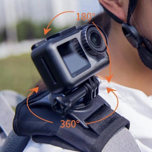 حزام كتف لحقيبة الظهر للكاميرا من Reflex - أسود - مع حامل يدور 360 درجة لـ GoPro Hero 13/12/11/10/9/8/7/6/5، Fusion، DJI OSMO - حامل كاميرا آمن وقابل للتعديل وبدون استخدام اليدين in Saudi Arabia