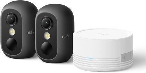eufy Security eufyCam C35 2-Cam Kit، كاميرا أمان لاسلكية داخلية/خارجية، حامل مغناطيسي، رؤية ليلية ملونة، تخزين محلي، بدون رسوم شهرية، IP67، التعرف على الوجه، متوافق مع اللوحة الشمسية، أسود in Kuwait