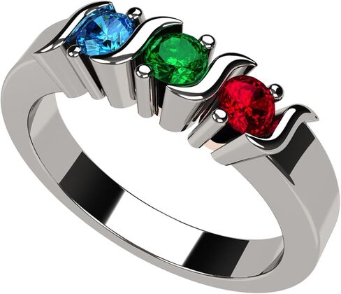 Central Diamond Center S-Bar Mothers Ring w/ 1 to 6 Simulated Birthstones in Sterling Silver/10k/14k Gold in Saudi Arabia