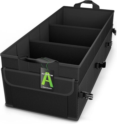 Trunk Organizer - Collapsible Car Organizer with 5 Pockets, Trunk Organizer for SUV, Sedan & Van with Sturdy Base Panel for Car Accessories, 2 Compartments, Black in Saudi Arabia