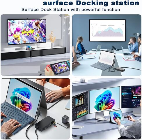 Microsoft Surface Dock Triple Displays 4K@60Hz HDMI+ USB C + DP with 120W Power Adapter,Surface Pro Docking Station for Microsoft Surface Pro 12/11/10/9/8/7,Surface Laptop7/6/5/4/Surface Go in Saudi Arabia