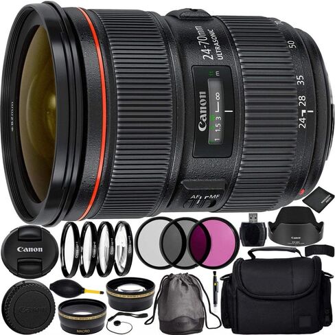 Canon EF 24-70mm f/2.8L II USM Lens Bundle with Manufacturer Accessories & Accessory Kit for EOS 7D Mark II, 7D, 80D, 70D, 60D, 50D, 40D, 30D, 20D, Rebel T6s, T6i, T5i, T4i, SL1, T3i, T6, T5, T3, T2i in Saudi Arabia