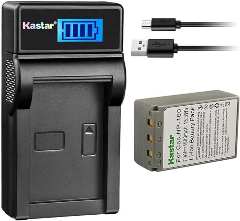 بطارية Kastar حزمة واحدة وشاحن USB LCD متوافق مع Casio NP-100 NP-100L CNP100، بطارية NP-100DBA NP100DBA، شاحن BC-100L BC100L، كاسيو Exilim Pro EX-F1 EXF1، كاميرا Exilim Pro EX-F1BK EXF1BK in Kuwait