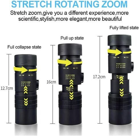 EKsma 10-300X40mm تلسكوب أحادي العين، مقاوم للماء للرؤية الليلية سوبر تليفوتوغرافي تكبير أحادي تلسكوب، تلسكوب محمول عالي الدقة مع مشبك هاتف وحامل ثلاثي القوائم لمشاهدة الطيور والتخييم والسفر in Kuwait