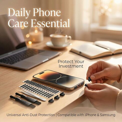 10pcs Phone Cleaning Kit, Universal Anti-Dust Plug & Speaker Mesh Protector Set, Port Cleaning Brush for iPhone 16 15 14 Pro Max, Samsung Galaxy, USB C & Lightning Device Security Gift (Black) in Saudi Arabia