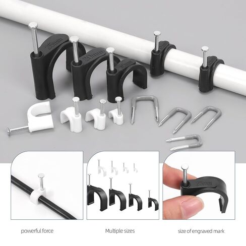 Glarks 423pcs Cable Clips with Steel Nail and Insulated U Staple Nail Kit, 223pcs M4/6/8/10/12/16/20/25 Cable Wire Clips, 200pcs Electrical U Staple Nail, Wire Staples Cord Clips for Cable Management in Saudi Arabia