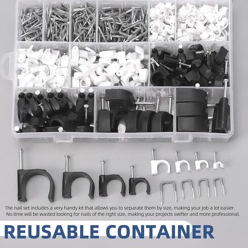 Glarks 423pcs Cable Clips with Steel Nail and Insulated U Staple Nail Kit, 223pcs M4/6/8/10/12/16/20/25 Cable Wire Clips, 200pcs Electrical U Staple Nail, Wire Staples Cord Clips for Cable Management in Saudi Arabia