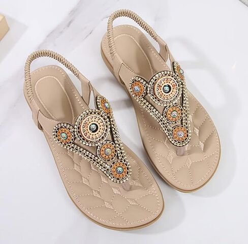 Women Summer Flat Sandals Casual Comfortable T-Strap Flip Flops with Elastic Ankle Strap for Beach in Saudi Arabia