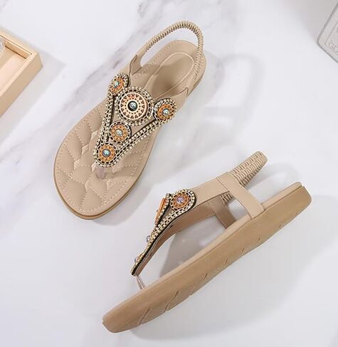 Women Summer Flat Sandals Casual Comfortable T-Strap Flip Flops with Elastic Ankle Strap for Beach in Saudi Arabia