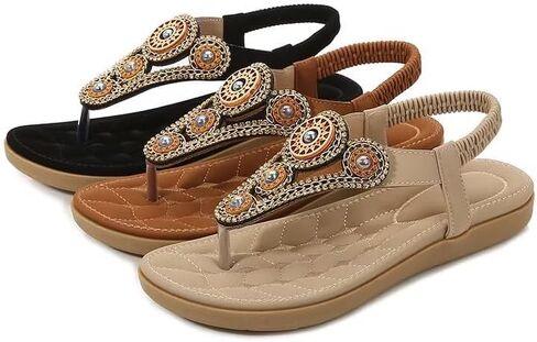 Women Summer Flat Sandals Casual Comfortable T-Strap Flip Flops with Elastic Ankle Strap for Beach in Saudi Arabia