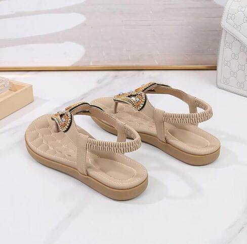 Women Summer Flat Sandals Casual Comfortable T-Strap Flip Flops with Elastic Ankle Strap for Beach in Saudi Arabia