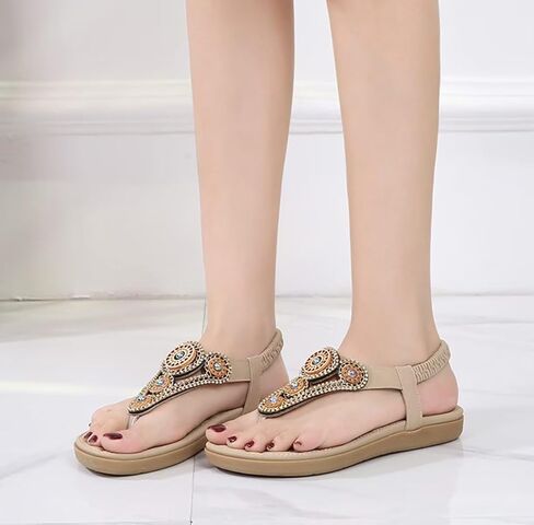 Women Summer Flat Sandals Casual Comfortable T-Strap Flip Flops with Elastic Ankle Strap for Beach in Saudi Arabia