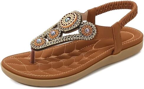 Women Summer Flat Sandals Casual Comfortable T-Strap Flip Flops with Elastic Ankle Strap for Beach in Saudi Arabia