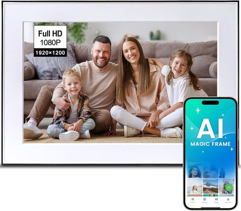 إطار سحري AI مقاس 10.1 بوصة، إطار صورة رقمي واي فاي ذكي عالي الدقة مع شاشة لمس IPS، تدوير تلقائي وصورة مستشعر الحركة، تخزين سحابي غير محدود وتخزين 64 جيجابايت، سهل المشاركة عبر تطبيق HOMTURE in Kuwait