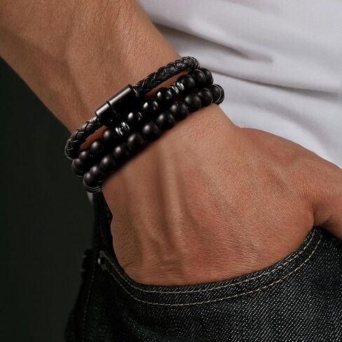 3PCS Summer Cold Bracelets for Women Men, Cold Stone Beaded Bracelets for Women, Layered Leather Bracelet for Men, Personalized Halloween, Christmas, Birthday Gifts, Summer Jewelry in Saudi Arabia