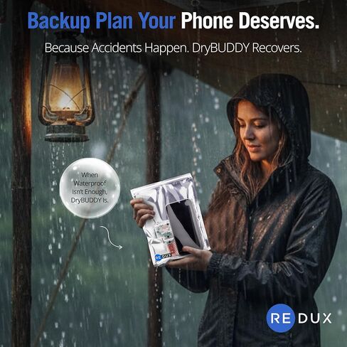 Redux Drybuddy - حقيبة هاتف ومجفف ماء تفاعلي - مجفف - مجفف الطوارئ للهواتف الرطبة ، سماعات الأذن ، وأدوات السمع - قابلة لإعادة الاستخدام ، المحمولة ، و Cruise Essential Clear in Kuwait