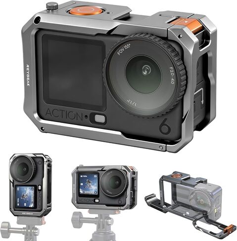 REYGEAK Cage for DJI Osmo Action 6, Multifunctional Protective Cage Metal Expansion Frame Case with Cold Shoe Mount | 1/4" Screw Adapter for Tripod, Selfie Stick in Saudi Arabia