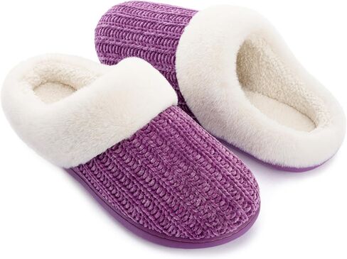 RockDove Women's Plushloom Warm Chenille Knit Cute House Slipper with Sherpa Fleece Lining Memory Foam Cushion and Non Slip Sole in Saudi Arabia