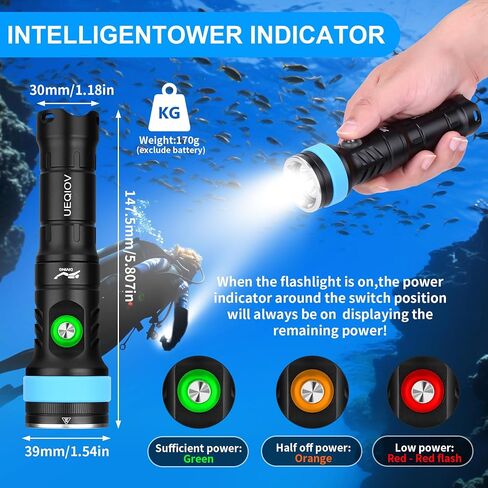 DQ-380 Dive Light, 2000 Lumen Scuba Diving Flashlight, LED 3 Modes Waterproof Underwater Torch, Aluminum, Battery Powered in Saudi Arabia