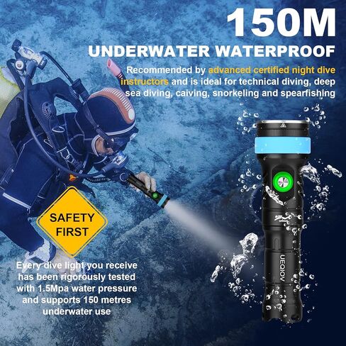 DQ-380 Dive Light, 2000 Lumen Scuba Diving Flashlight, LED 3 Modes Waterproof Underwater Torch, Aluminum, Battery Powered in Saudi Arabia