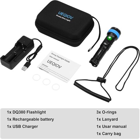 DQ-380 Dive Light, 2000 Lumen Scuba Diving Flashlight, LED 3 Modes Waterproof Underwater Torch, Aluminum, Battery Powered in Saudi Arabia